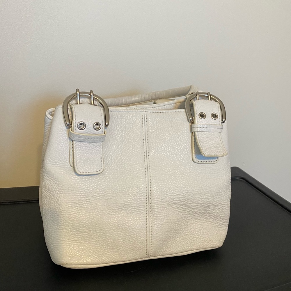 Tignanello White Pebbled Leather Handbag